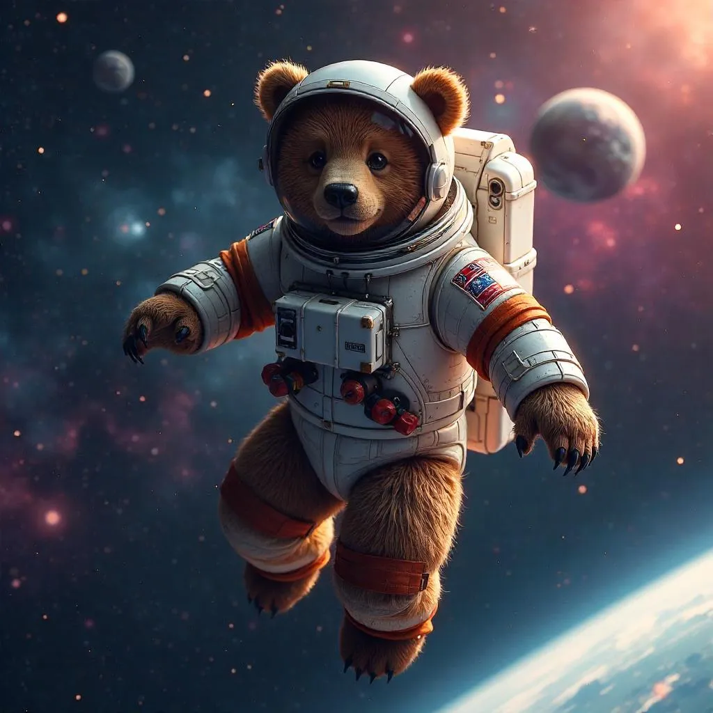 Photorealistic Bear Drifting in Space