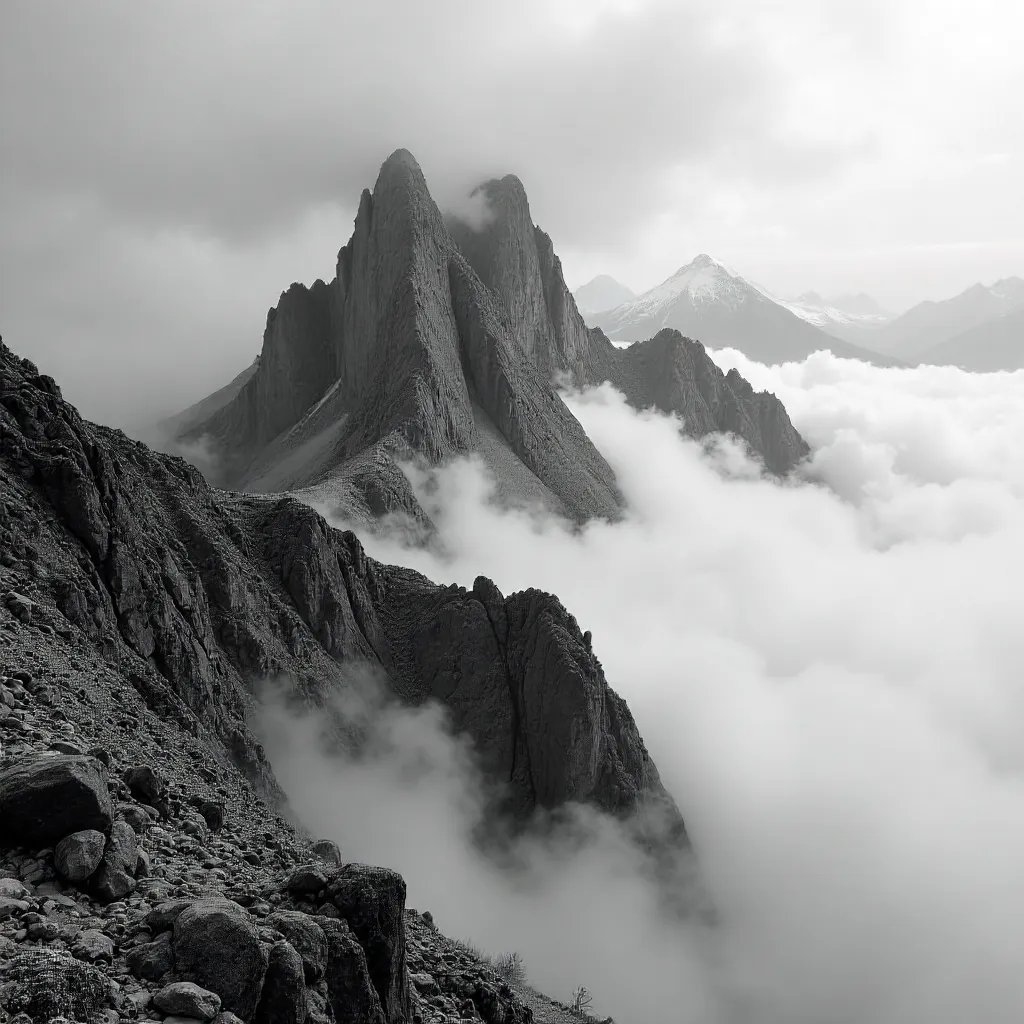 Fogbound Dolomites: A Black-and-White Summit Portrait