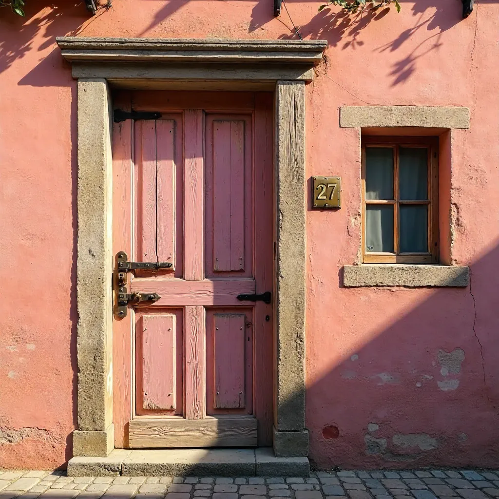 Rustic Pink Plaster Door with Small Window