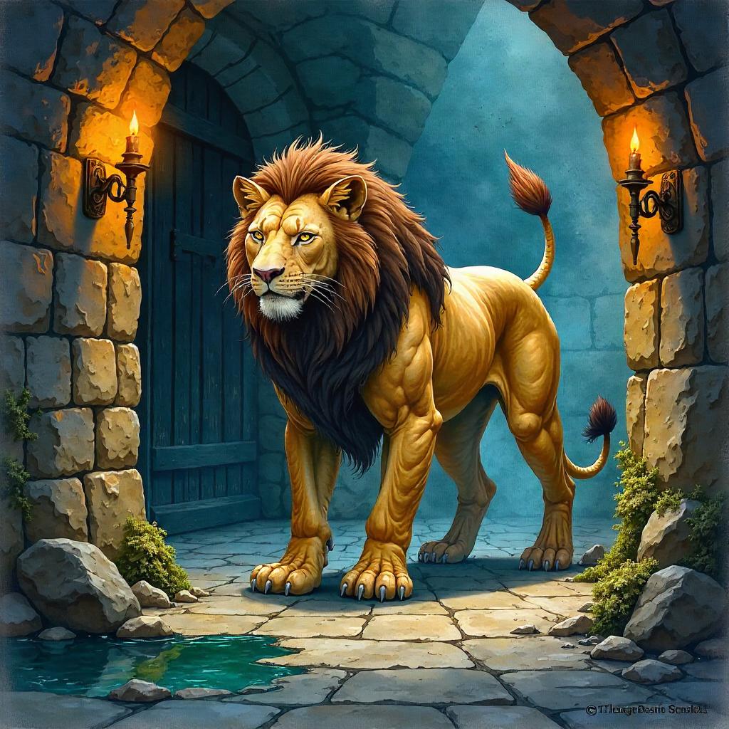 Watercolor Manticore in a Damp Dungeon