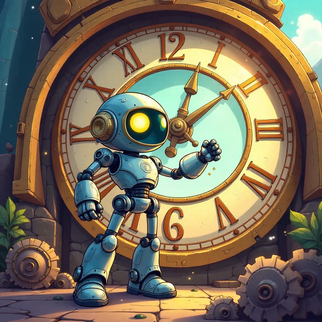 Cyborg Inside a Giant Clock: Cartoon Adventure