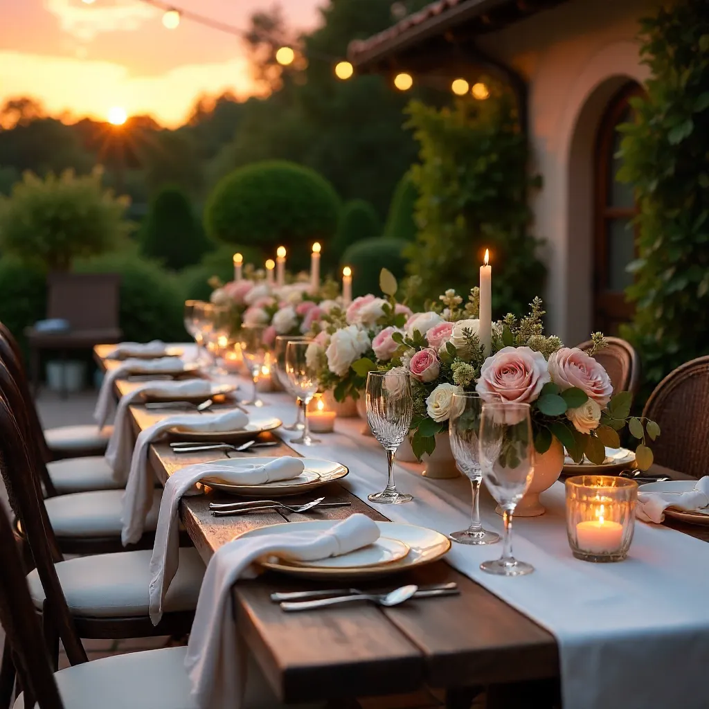 Sunset Elegance: Outdoor Dining with Floral Tableware