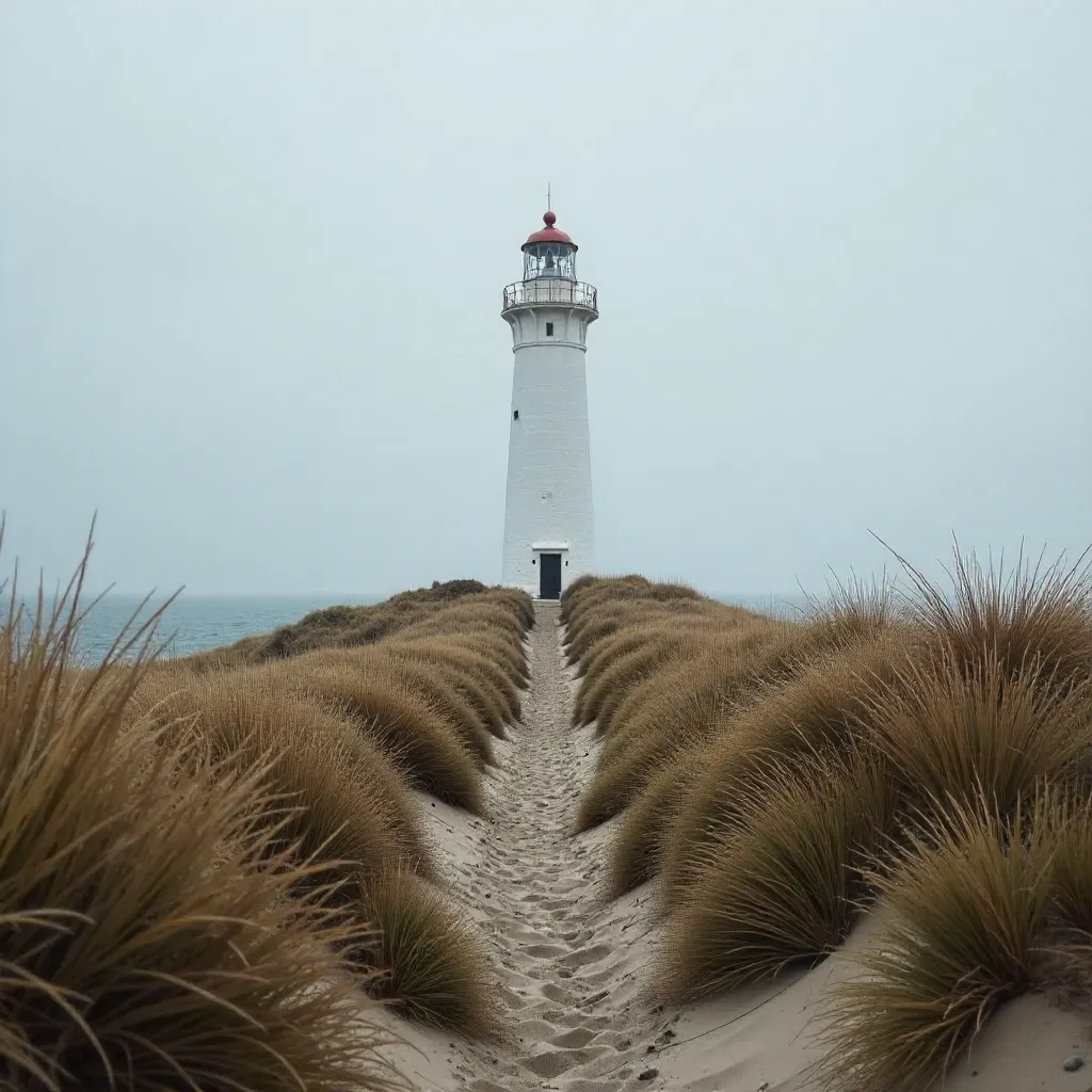 Vertical Vista of Barra Lighthouse in Fog