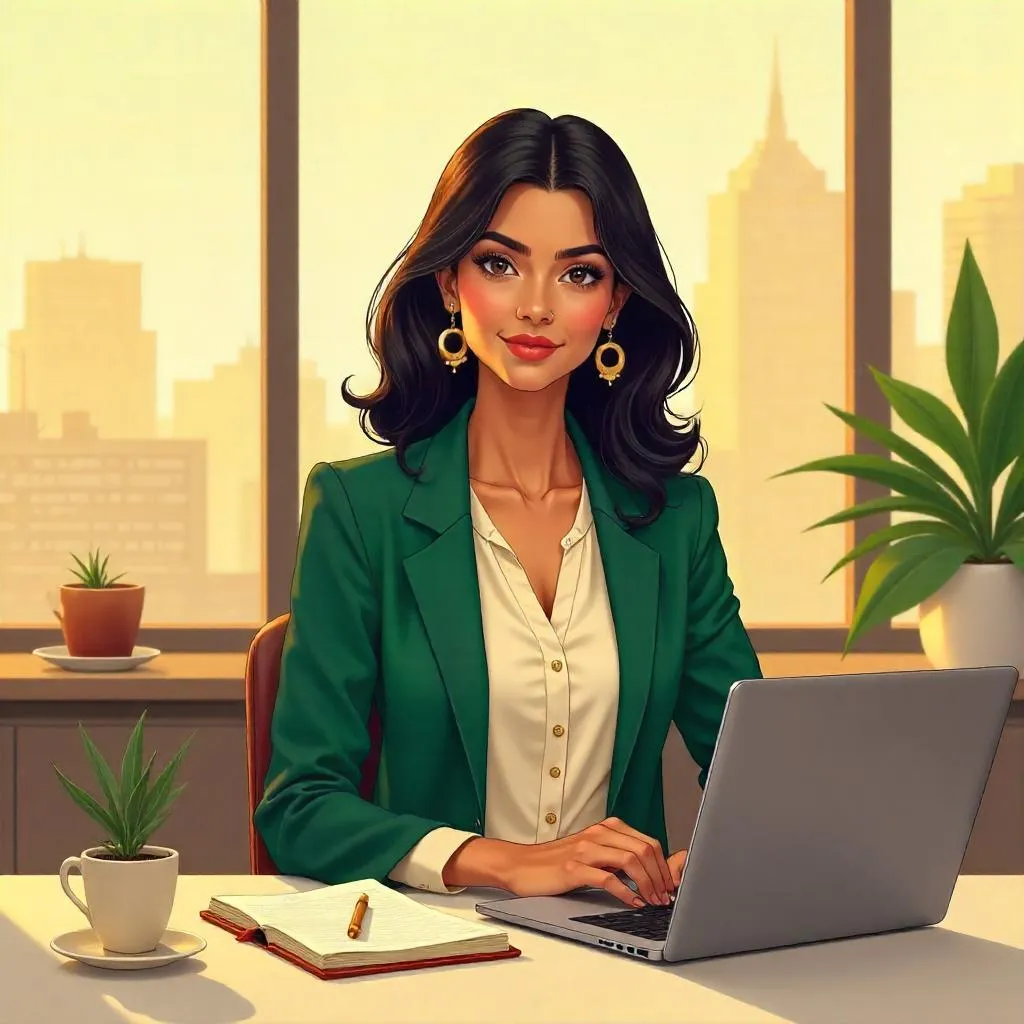 Anime Indian Woman in a Modern Workspace