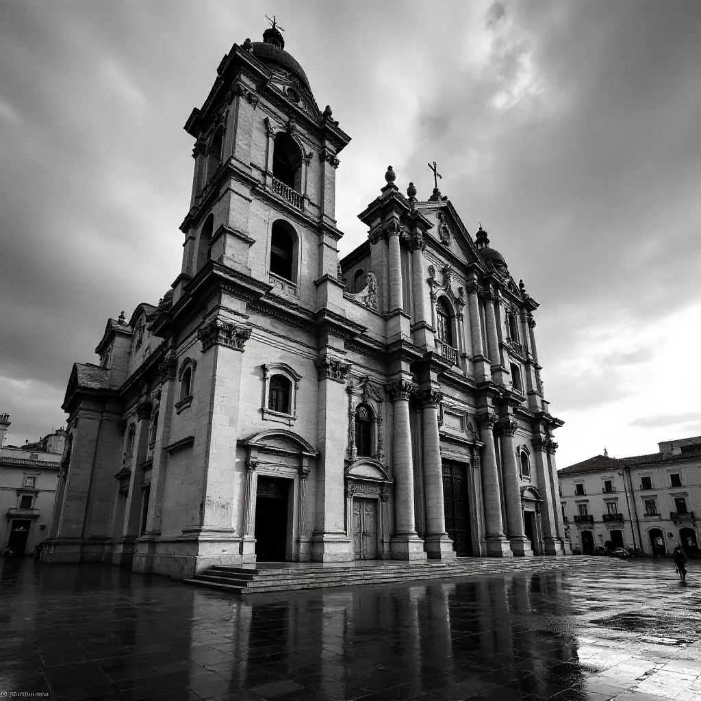 Black and White Catania Cathedral: Grand Sicilian Facade