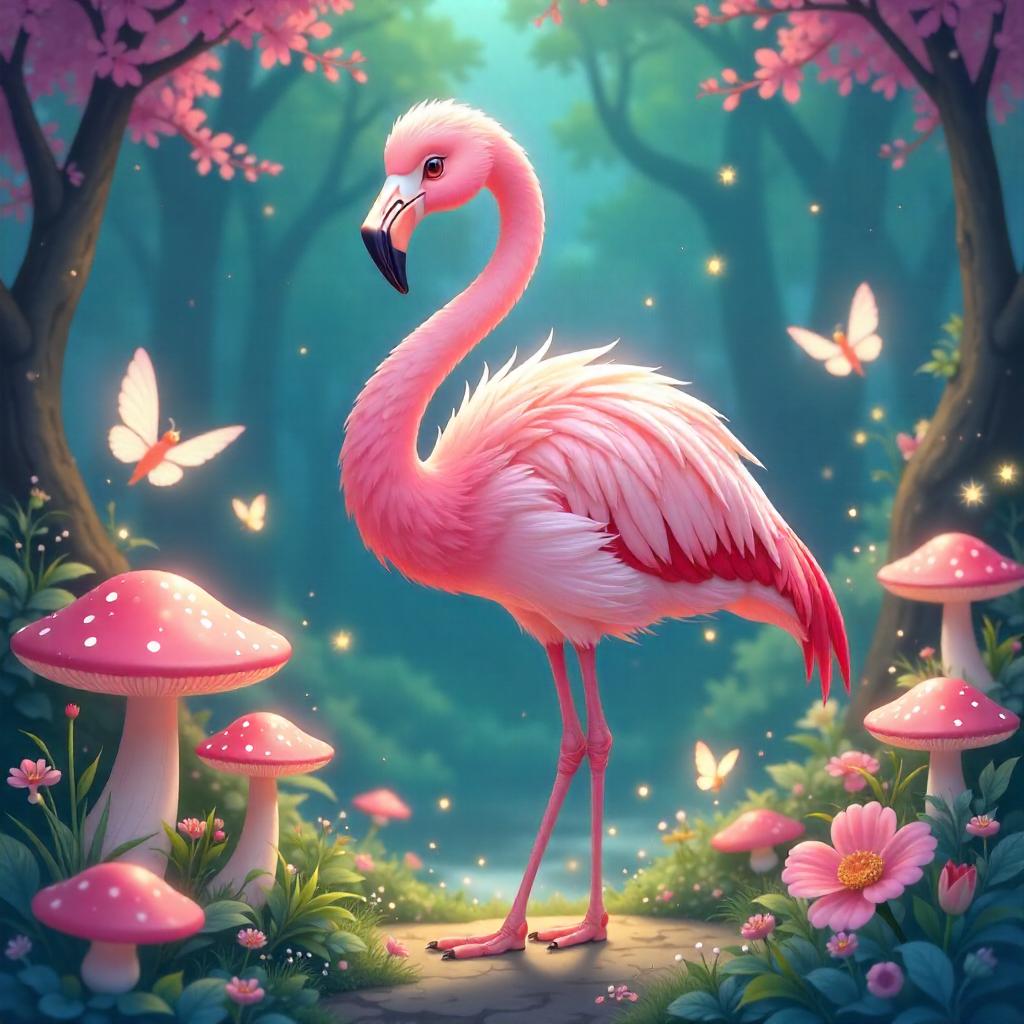 Flamingo in an Anime Fairy Wonderland