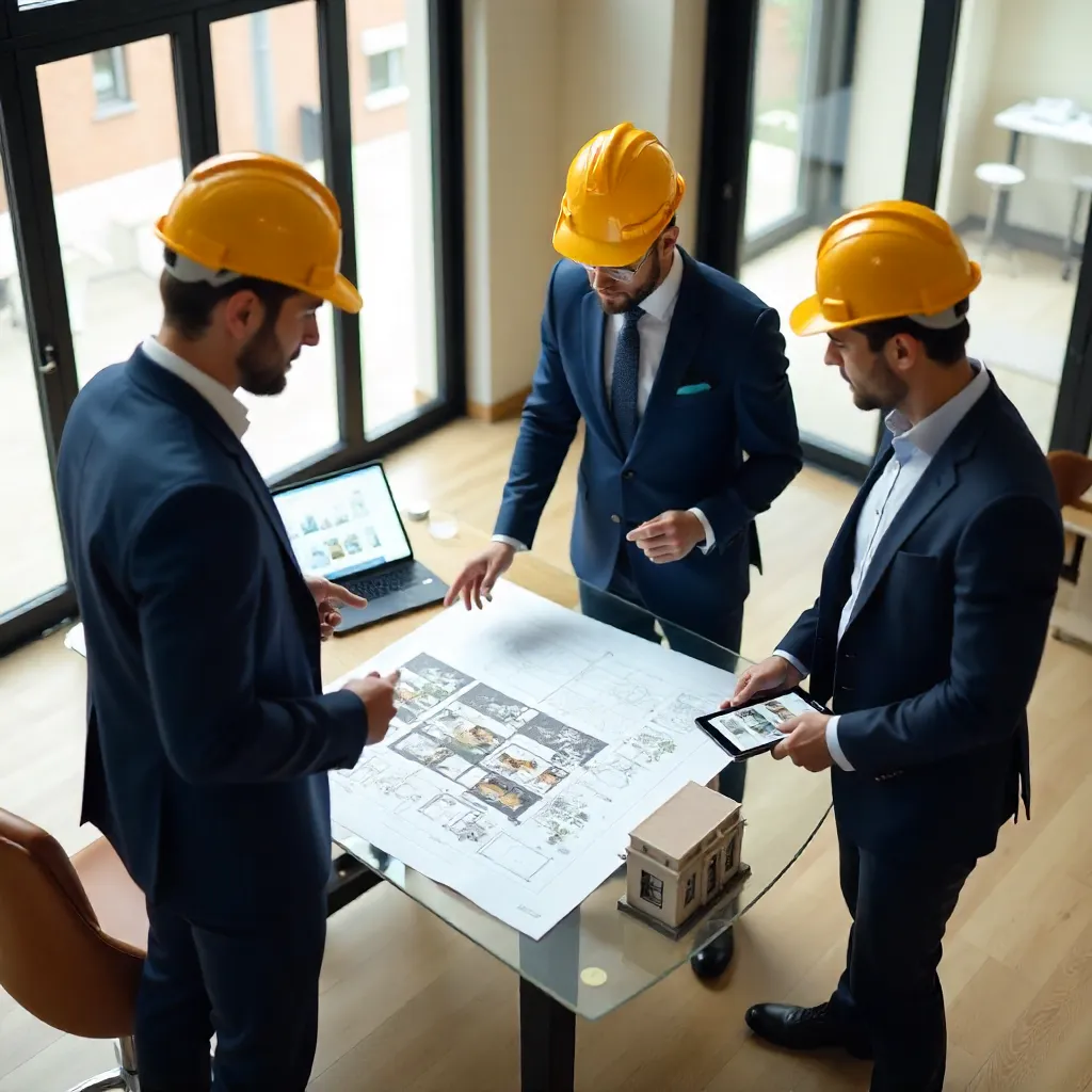 Realtor Discussion with Clients in Safety Helmets