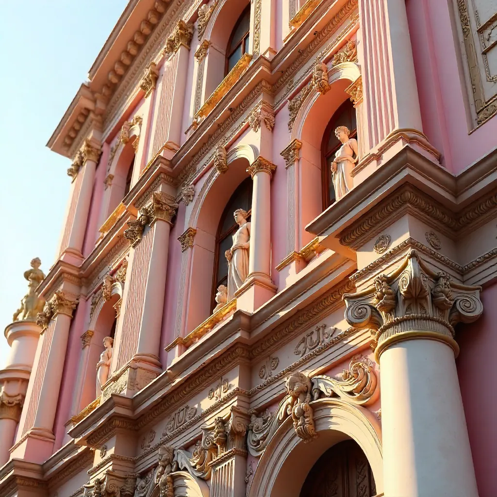 Pink Ornate Church Facade – Detailed Close-Up