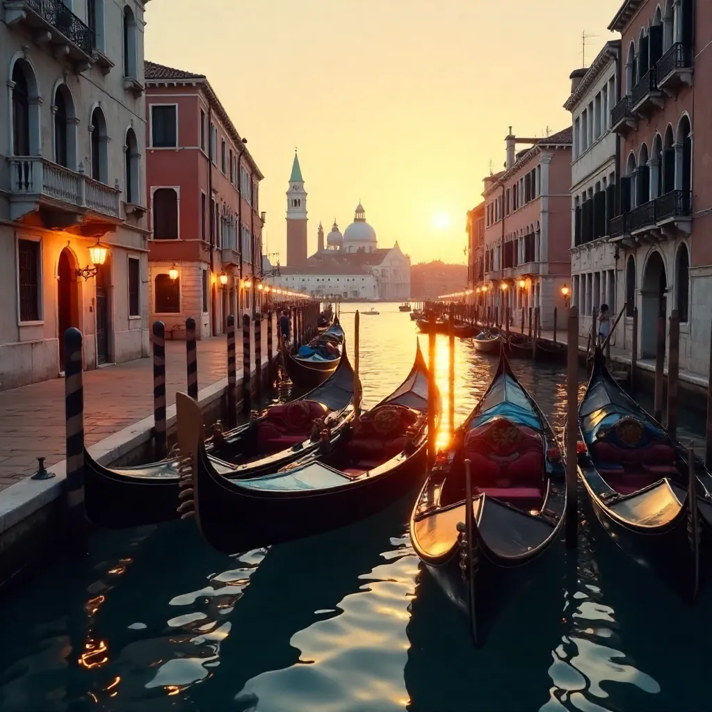 Elegant Gondolas at a Venetian Sunset