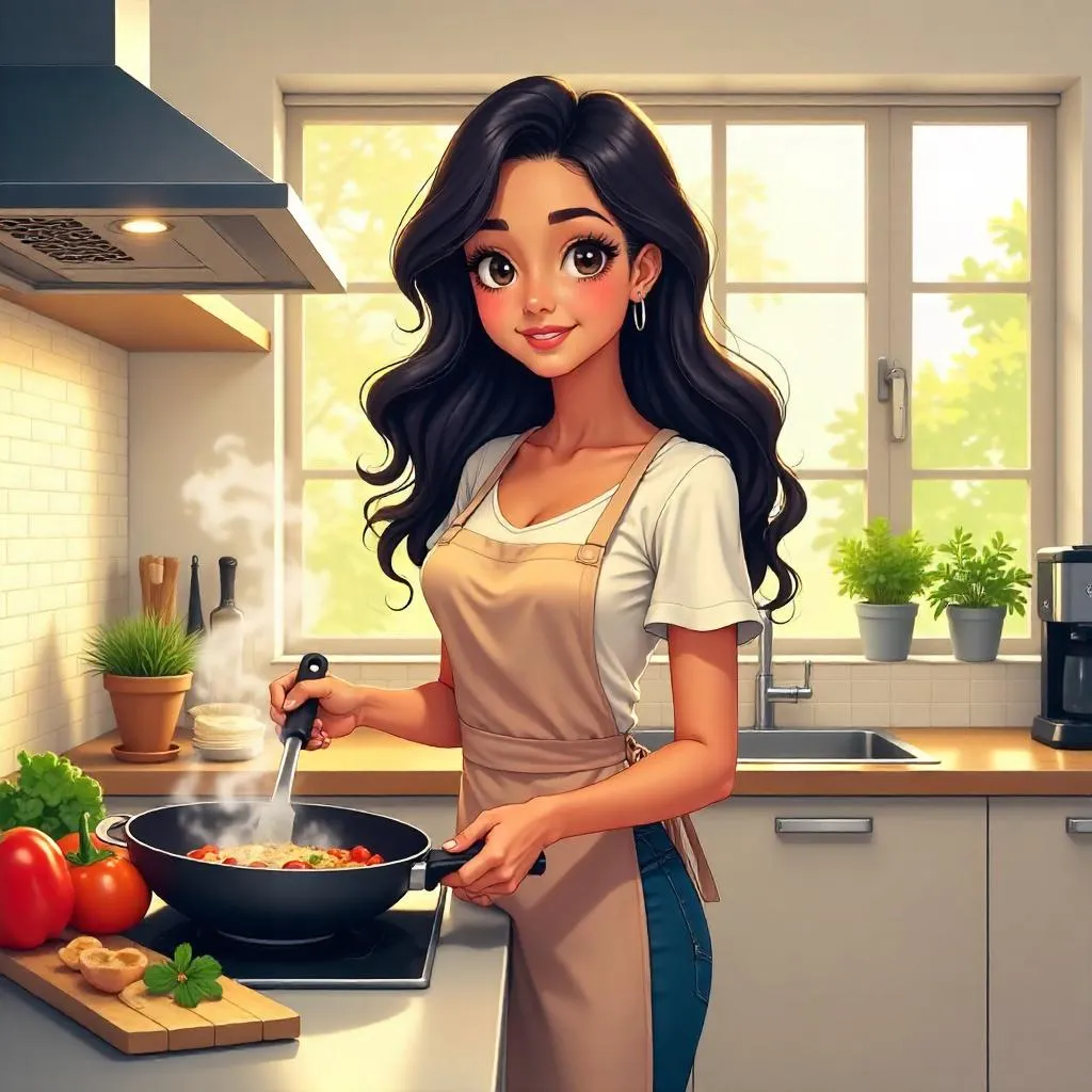 Stylish Latina in Anime Kitchen