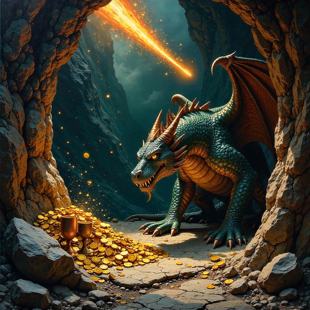 Meteor in the Dragon's Lair: An Impasto Oil