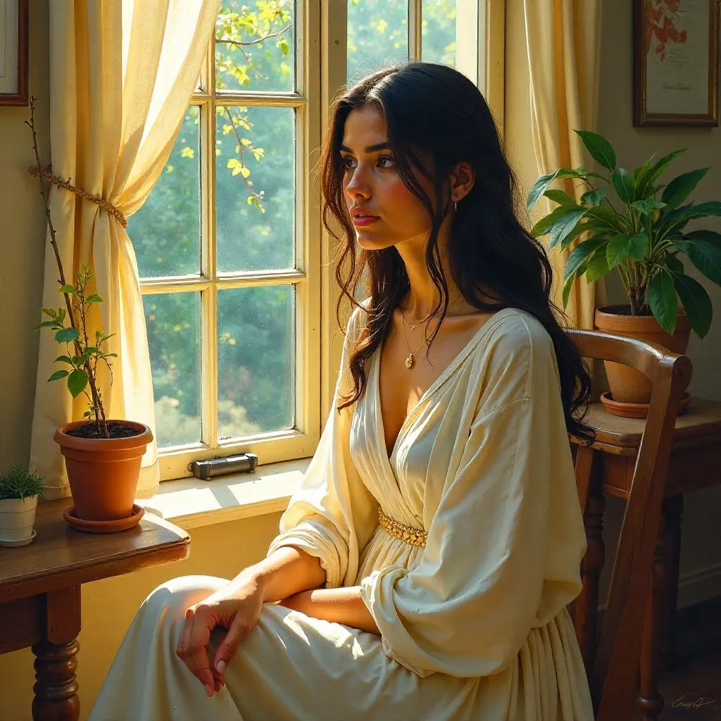 Sunlit Sunroom Portrait of a Young Middle Eastern Woman
