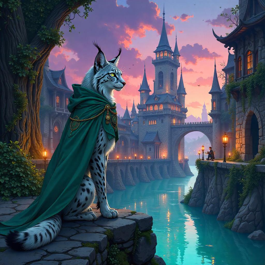 Lynx in Elven City (Anime Style)