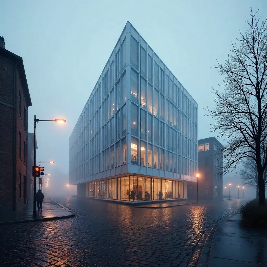 Foggy Modern Musikkens Hus in Aalborg