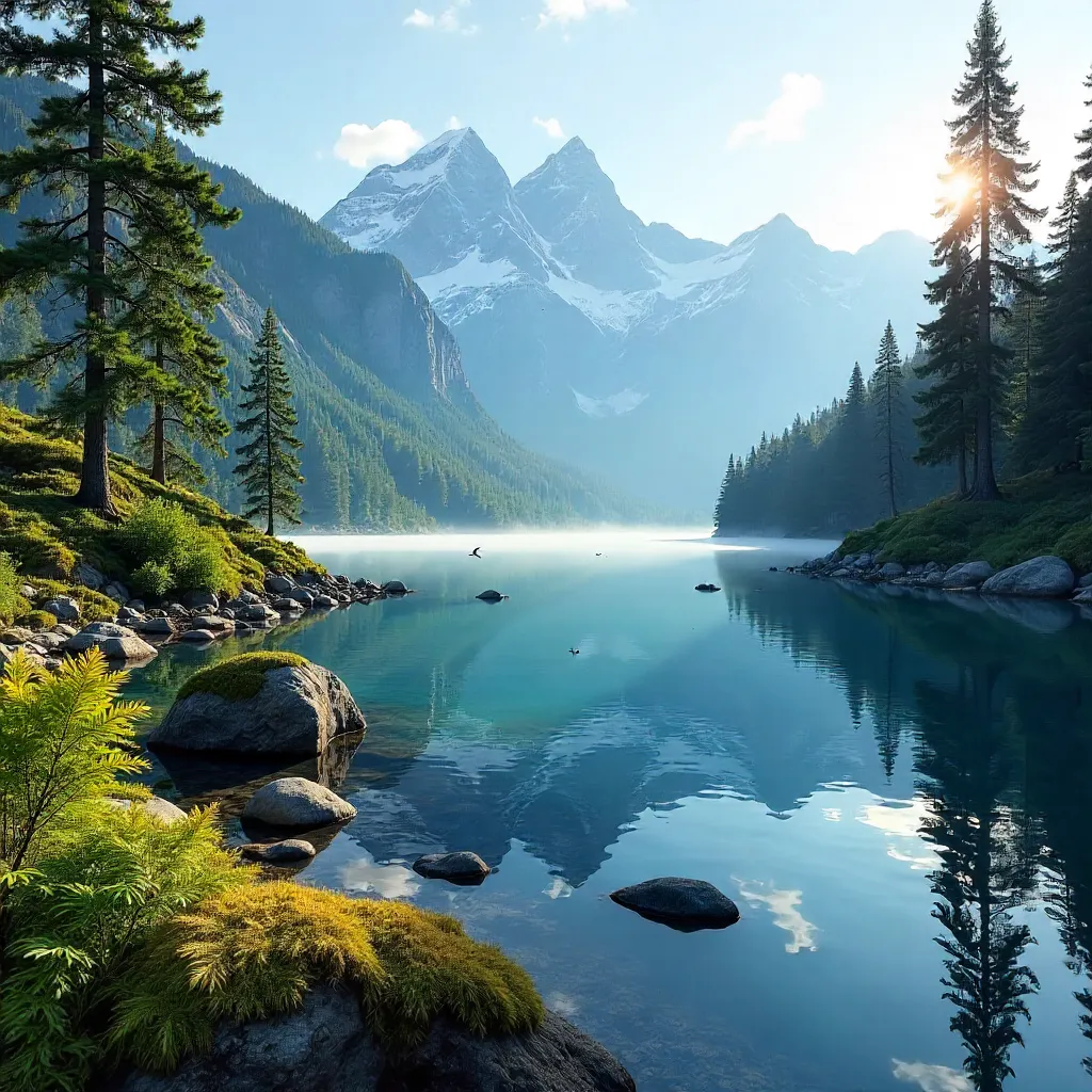 Tranquil Mountain Lake in a Forested Valley