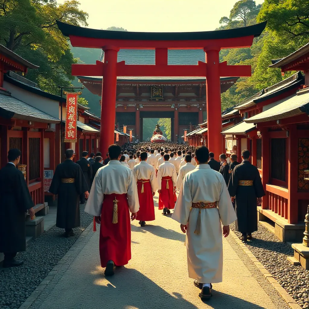 Ceremonial Shrine Procession in Traditional Attire