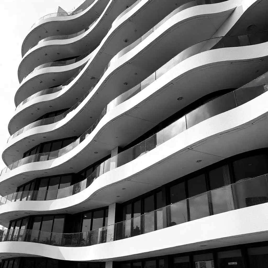 Monochrome Dubai Facade with Curved Balconies