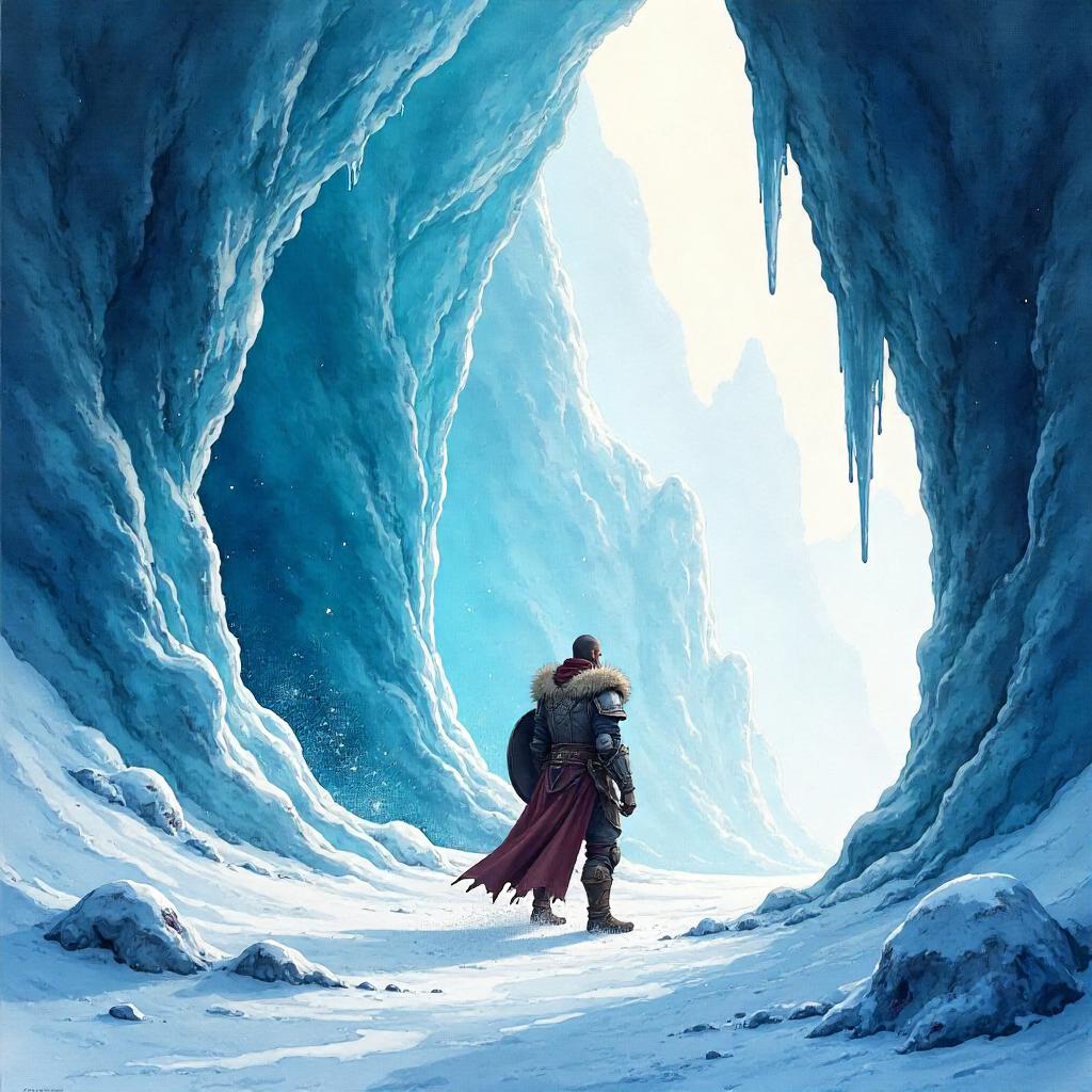 Ice-Cave Warrior in Watercolor Reverie