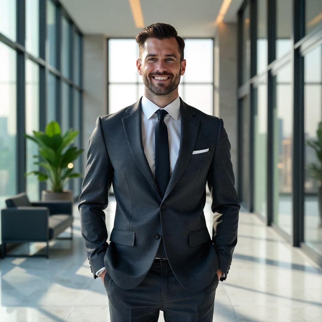 Handsome Man in a Modern Office Lobby