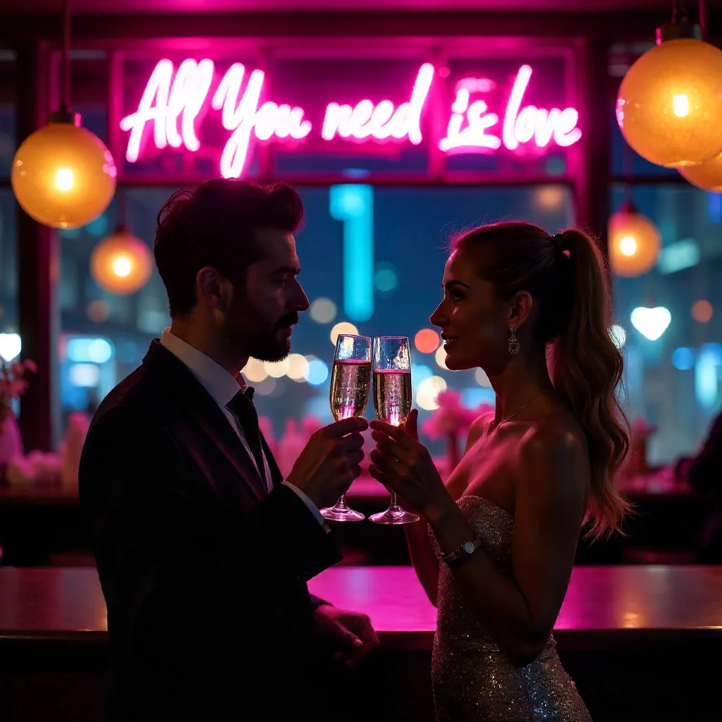 Toasting Under the All You Need Is Love Neon