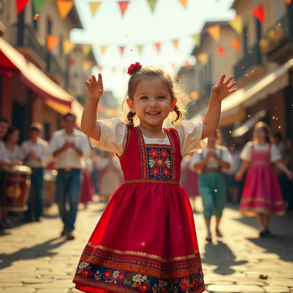 Joyful child in traditional dress at outdoor festival