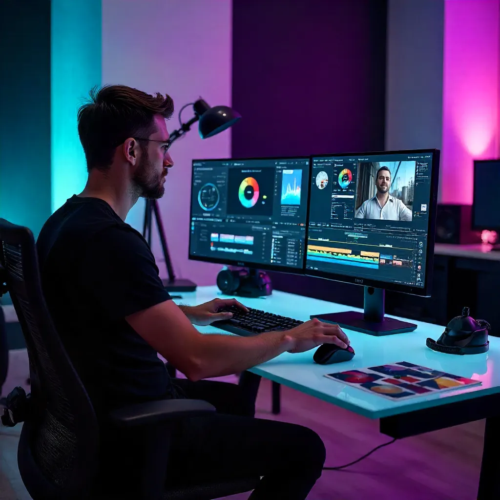 Dual-Monitor Color Grading Studio Setup