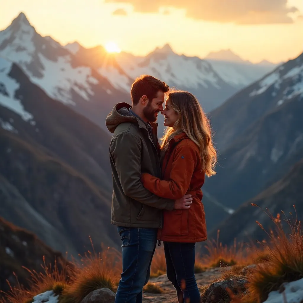 Romantic Mountain Embrace with Vibrant Bokeh
