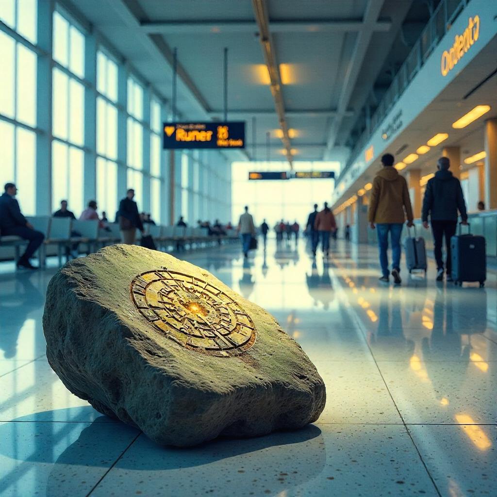 Watercolor Runic Stone in a Busy Airport