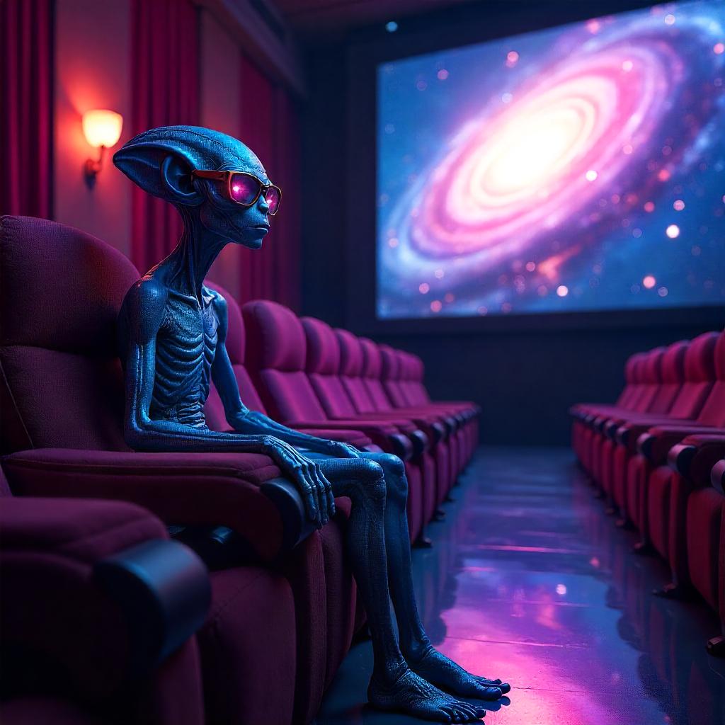 Alien in Neon Cinema: A Digital Theater Scene