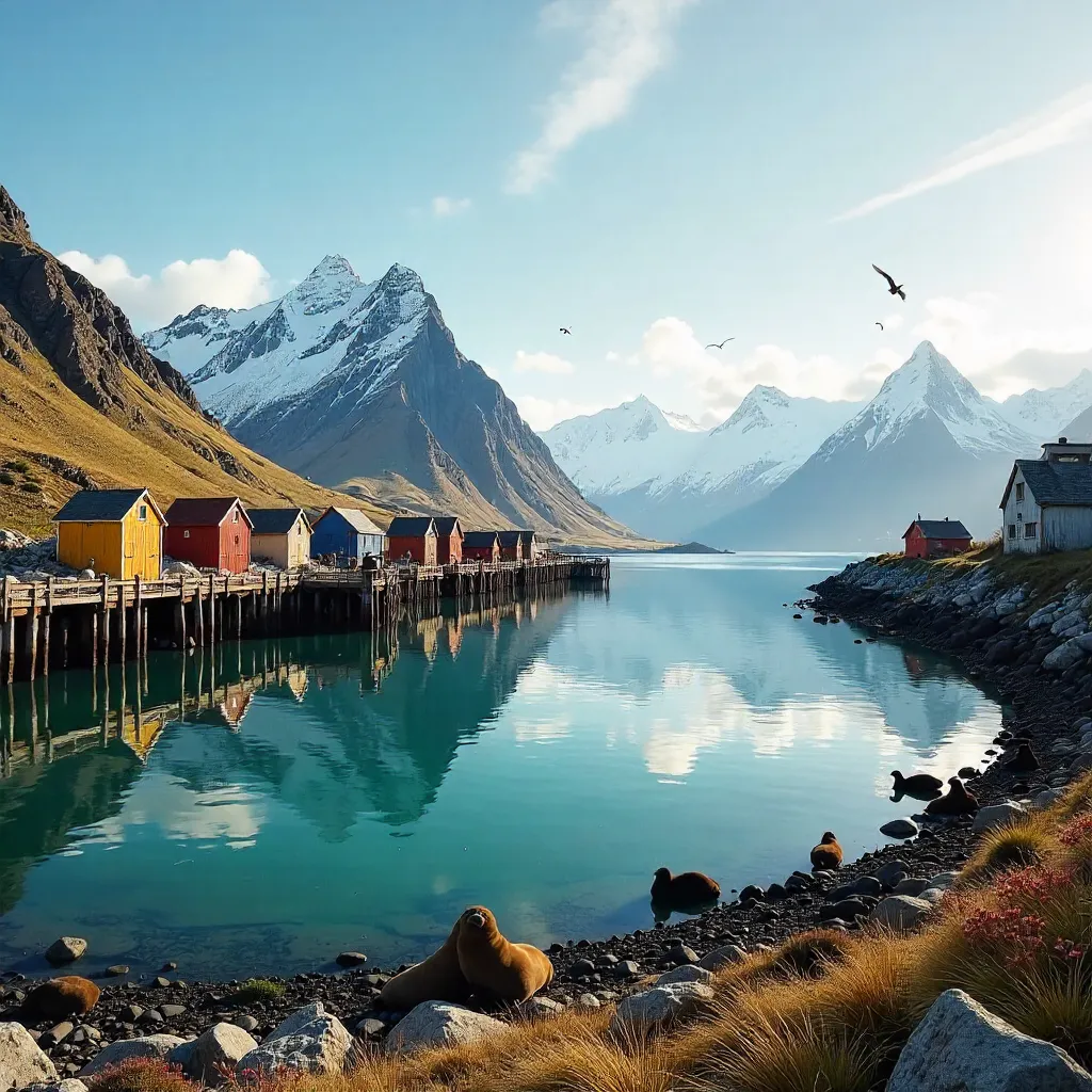 Grytviken Harbor and Snowy Peaks, South Georgia