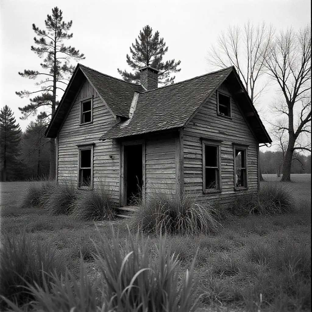 Abandoned Cottage Amid Wild Grass and Trees