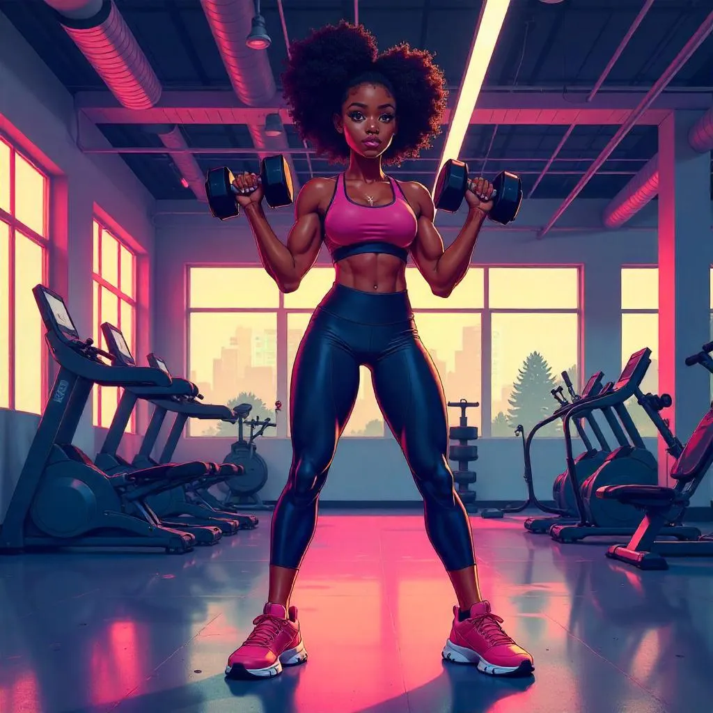Energetic Black Girl in the Gym — Anime Style