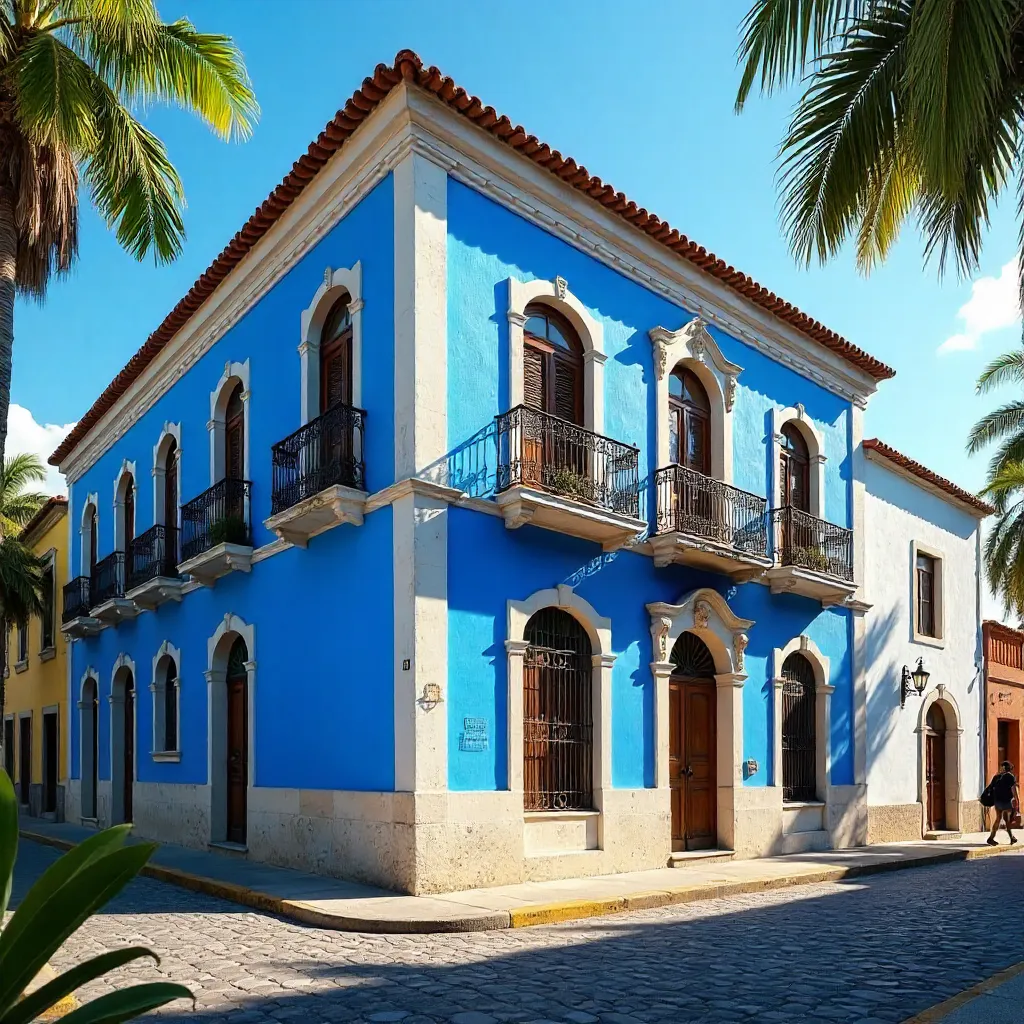 Blue Colonial Facade in Campeche, San Francisco