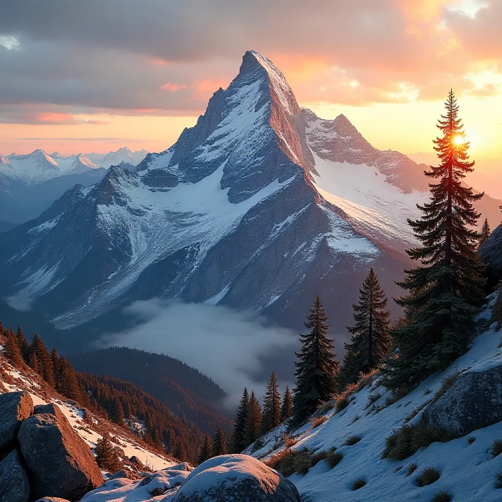 Alpenglow Sunrise Over Majestic Alpine Peak