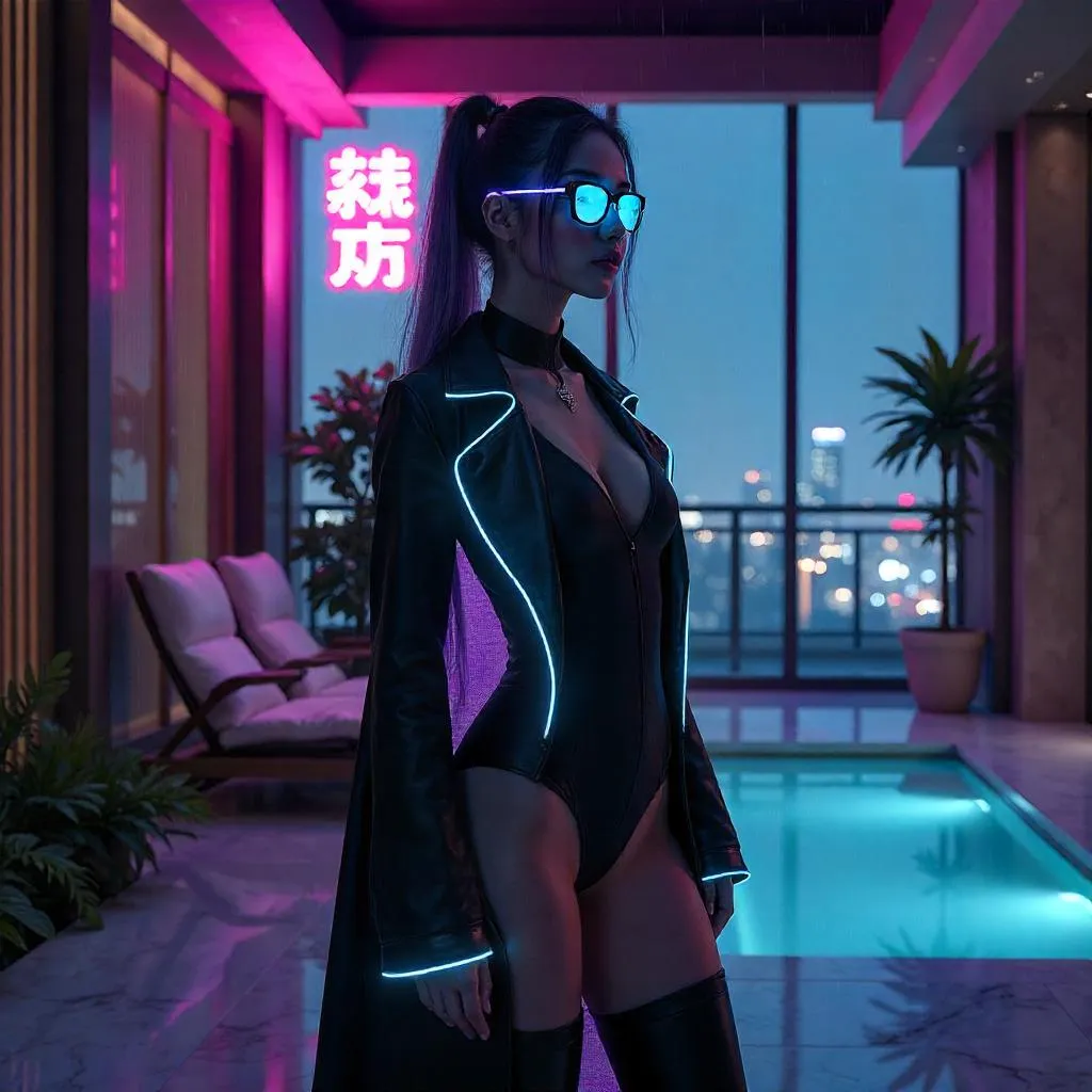 Cyberpunk Villa Chic: Neon Night in Asia
