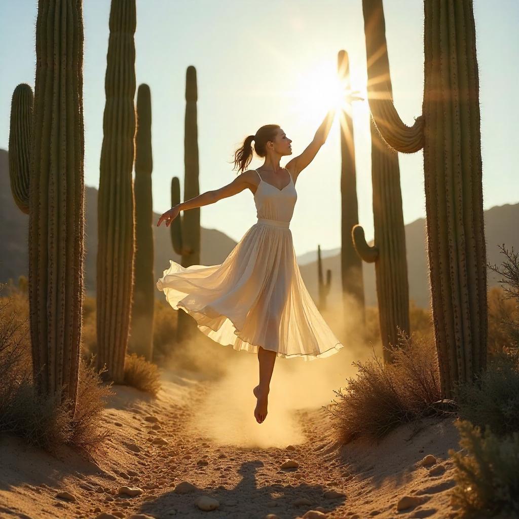 Desert Dancer Among Photorealistic Cacti