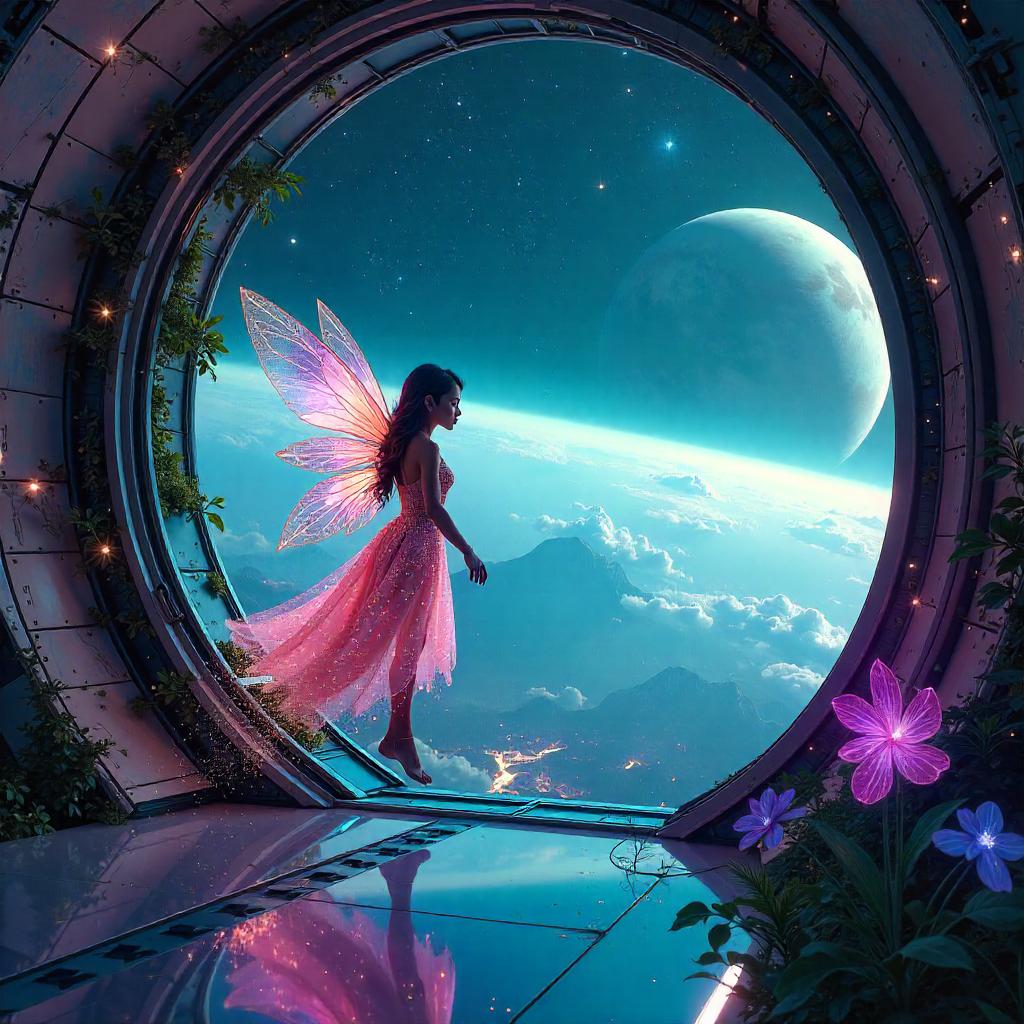 Pixie in a Space Colony - Digital Art