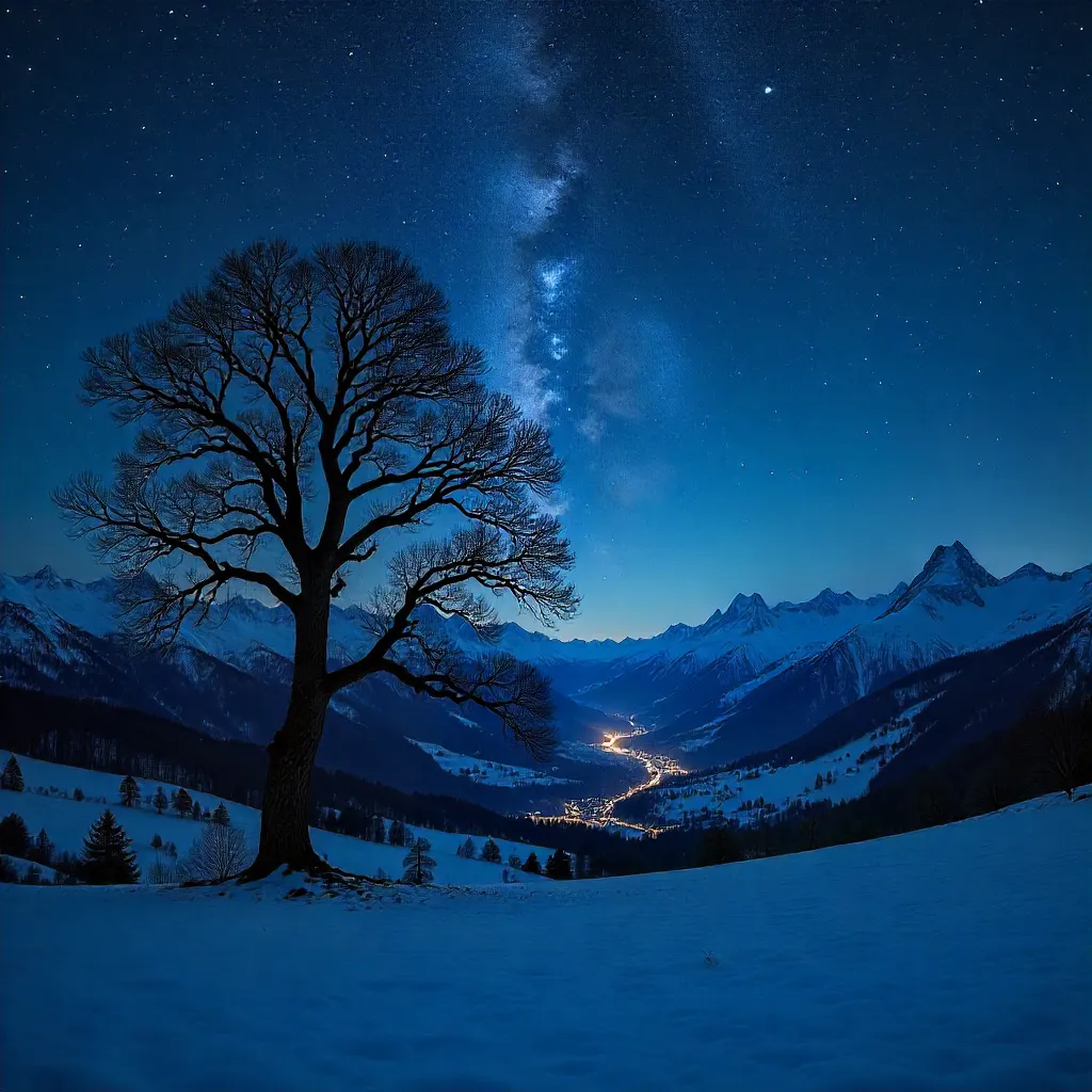 Leafless Tree Under a Starry Austrian Night