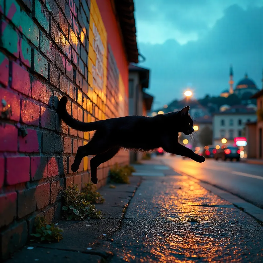 Midnight Leap over Istanbul Graffiti Wall