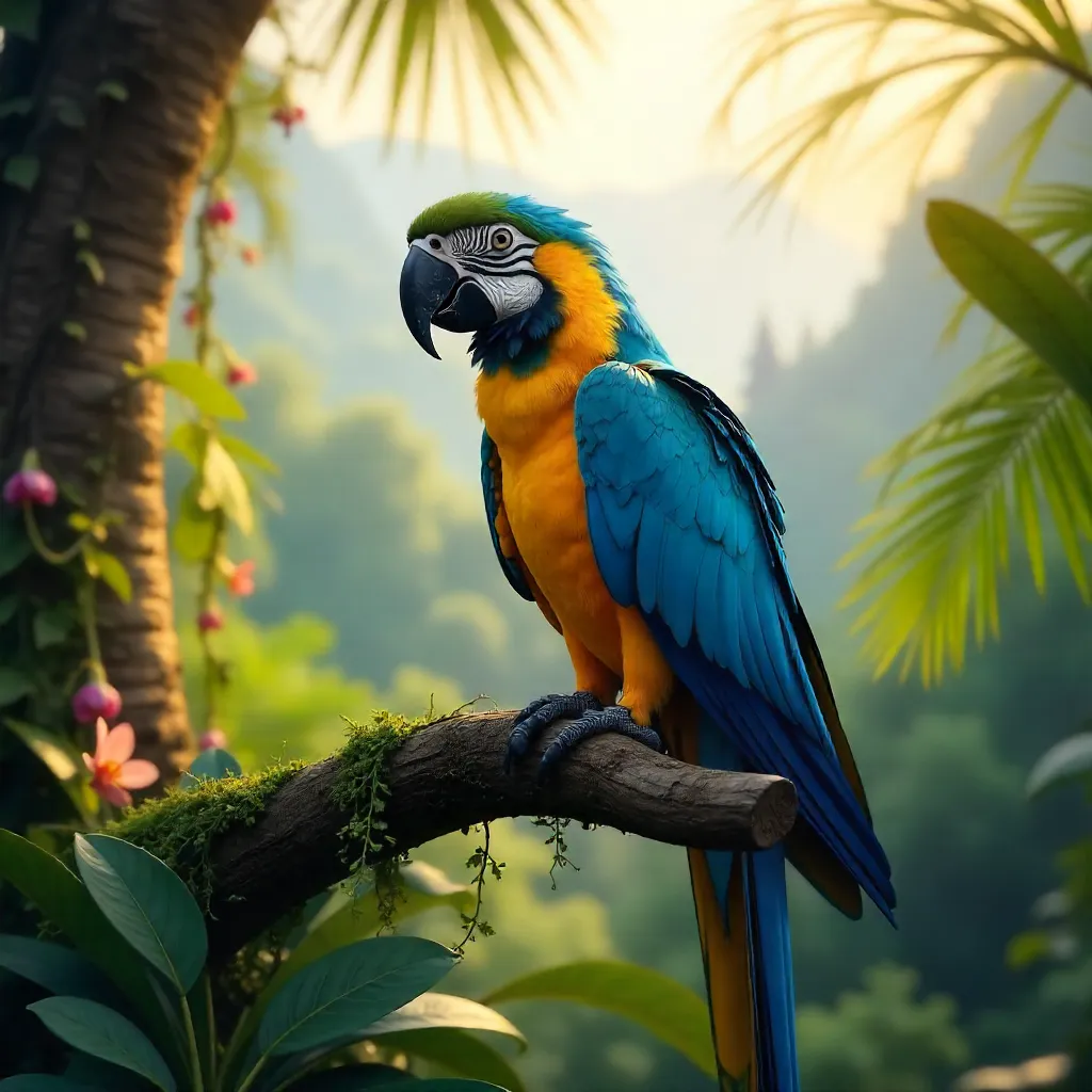 Blue-and-Yellow Macaw in a Balinese Jungle