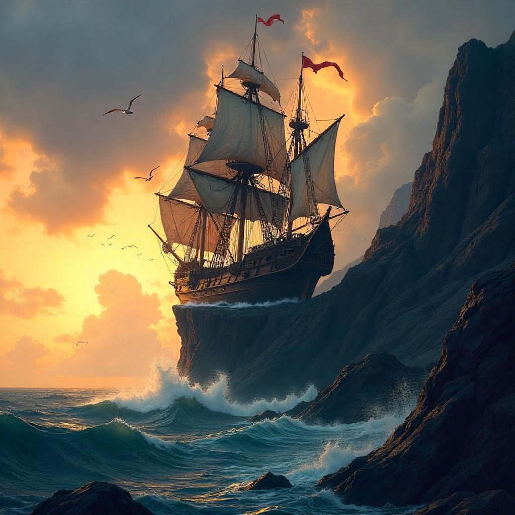 Sailing Ship on a Jagged Rocky Outcrop — Concept Art