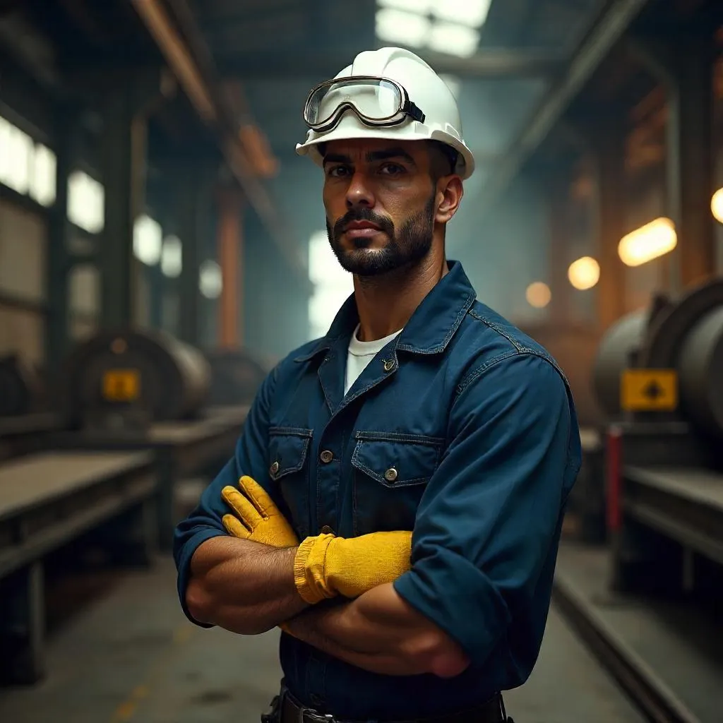 3D Render: Handsome Latino in a Factory