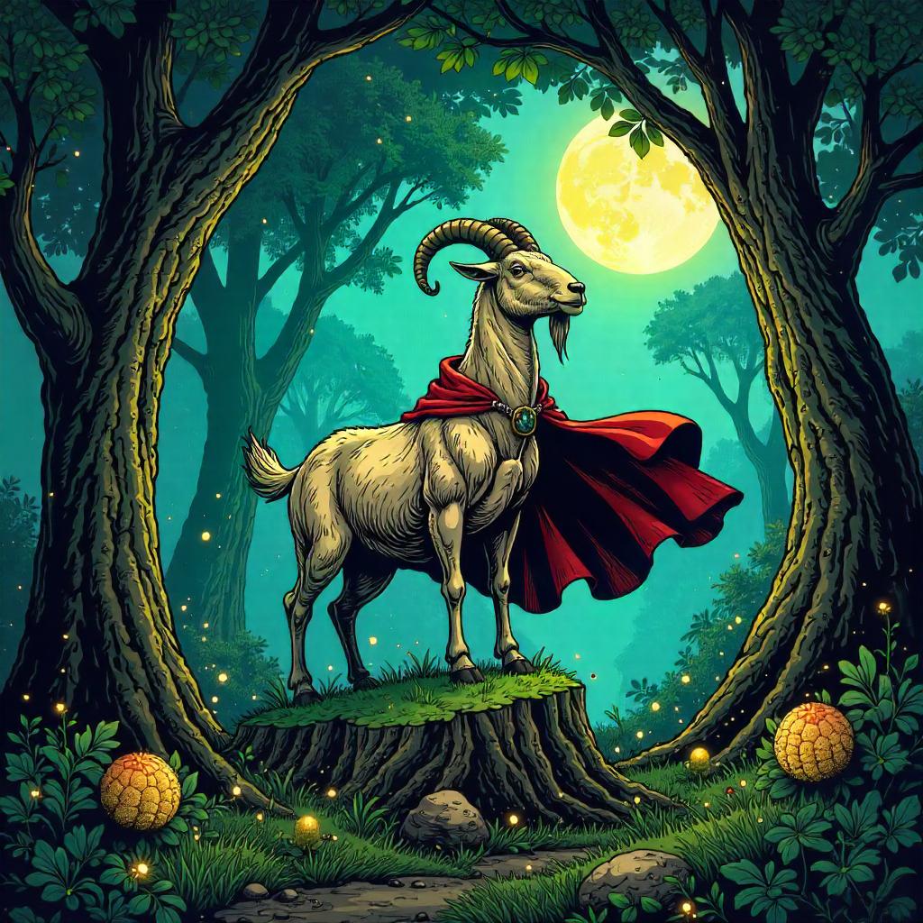 Goat Hero in a Mystic Forest - Comic Book Style