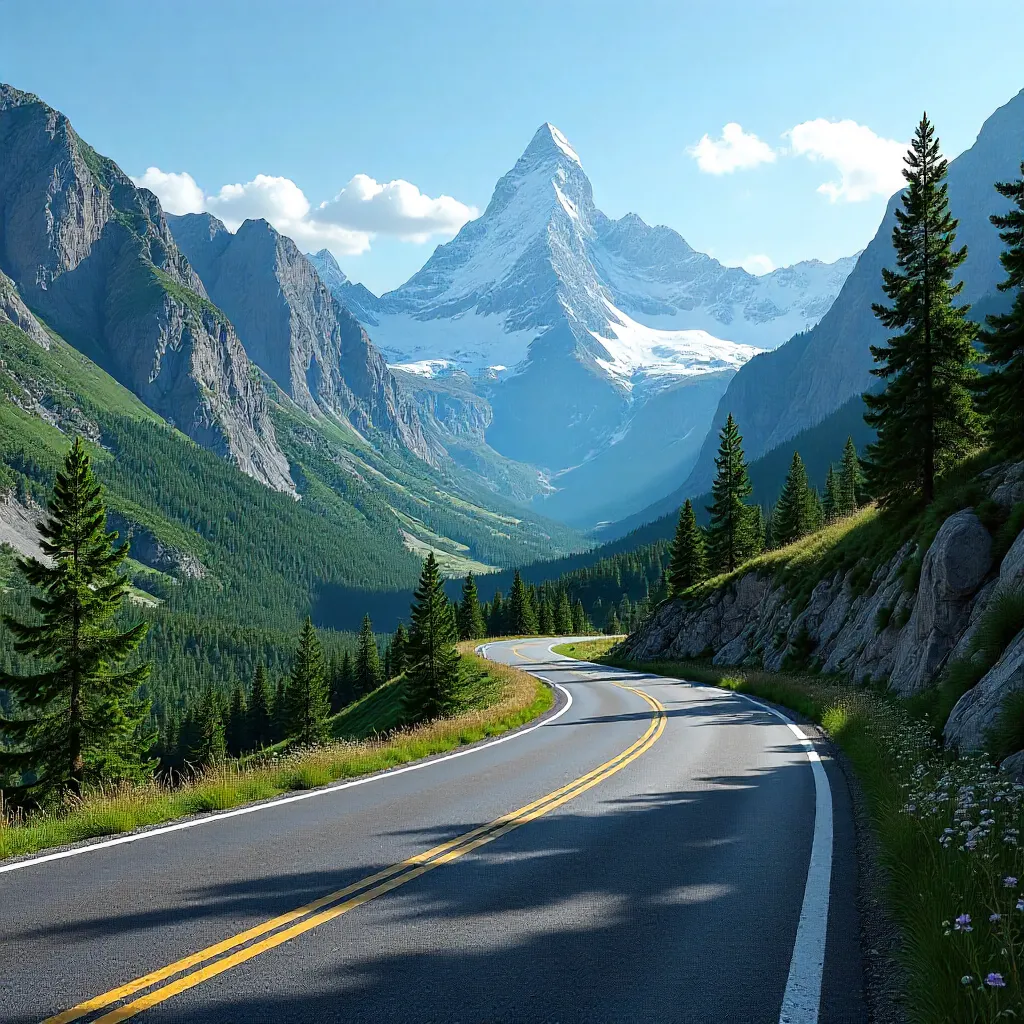 Winding Alpine Road Through Vast Mountain Landscape