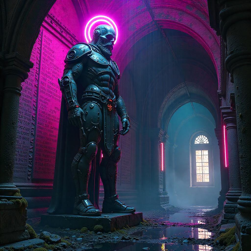 Neon Statue in the Crypt