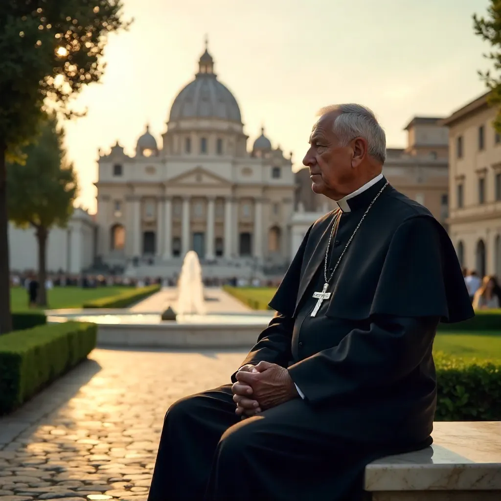 Contemplative Priest in a Vatican Garden with St. Peter's Basilica