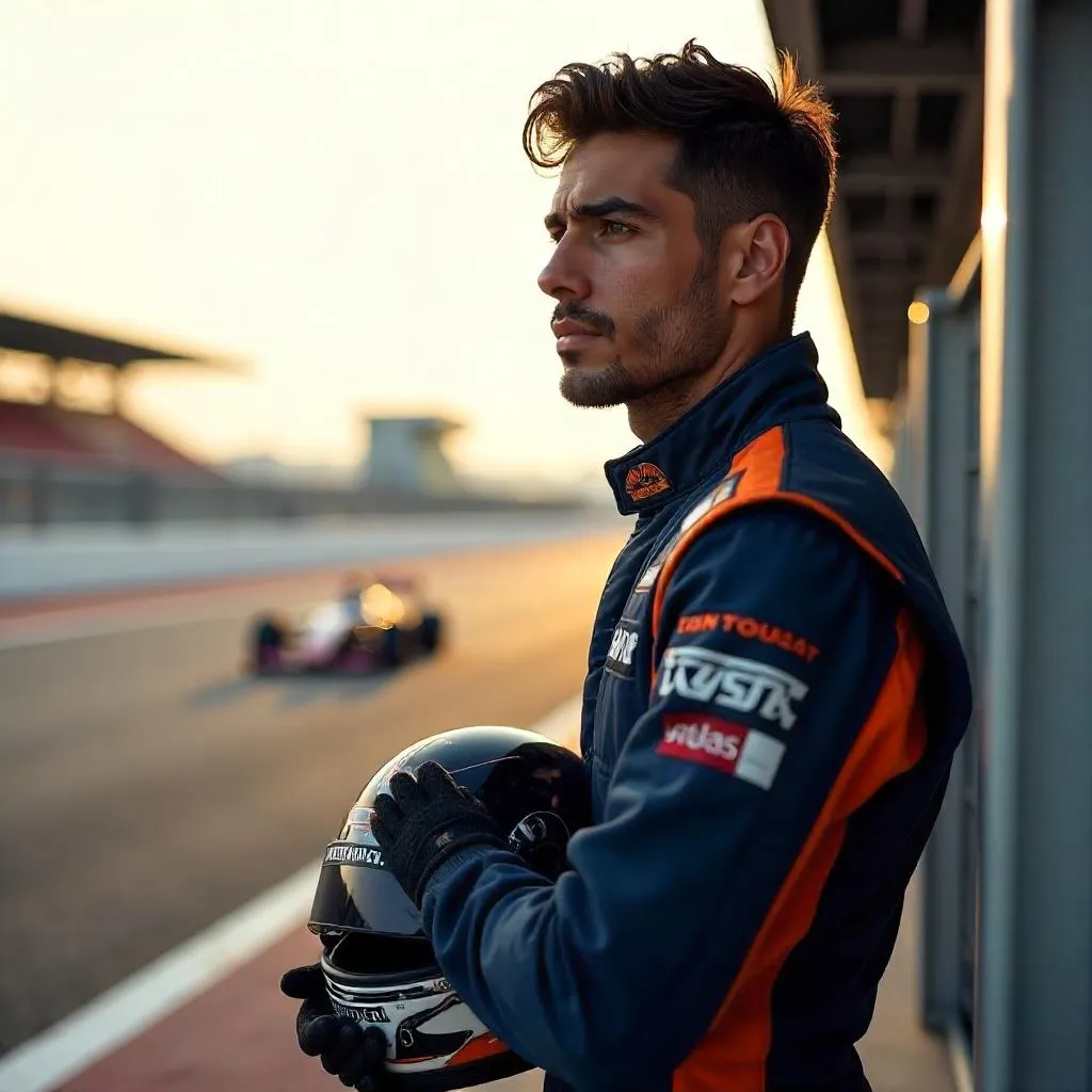 Photorealistic Middle Eastern Racer at the Track