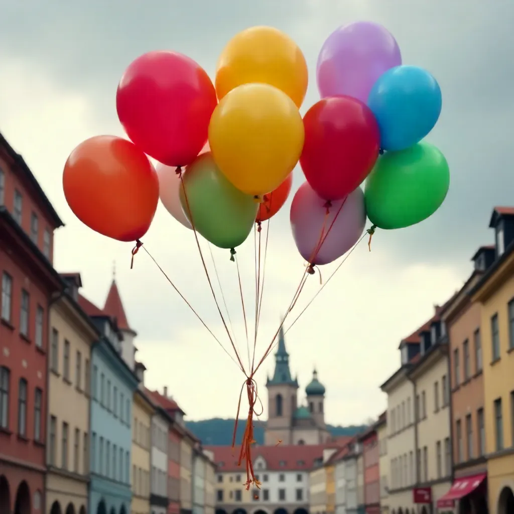 Vibrant Balloons Over Munich Clouds