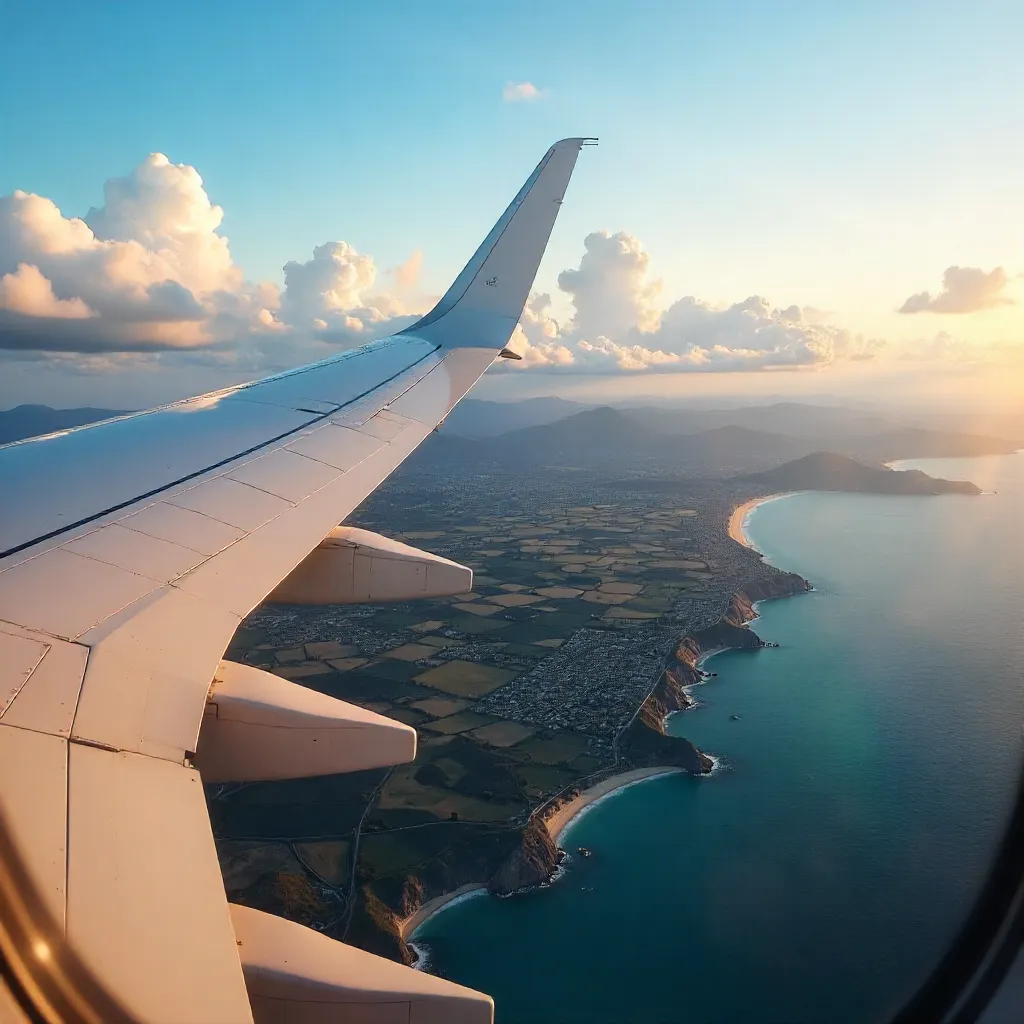 Aerial Wing Tip View: Scenic Skies and Coastlines
