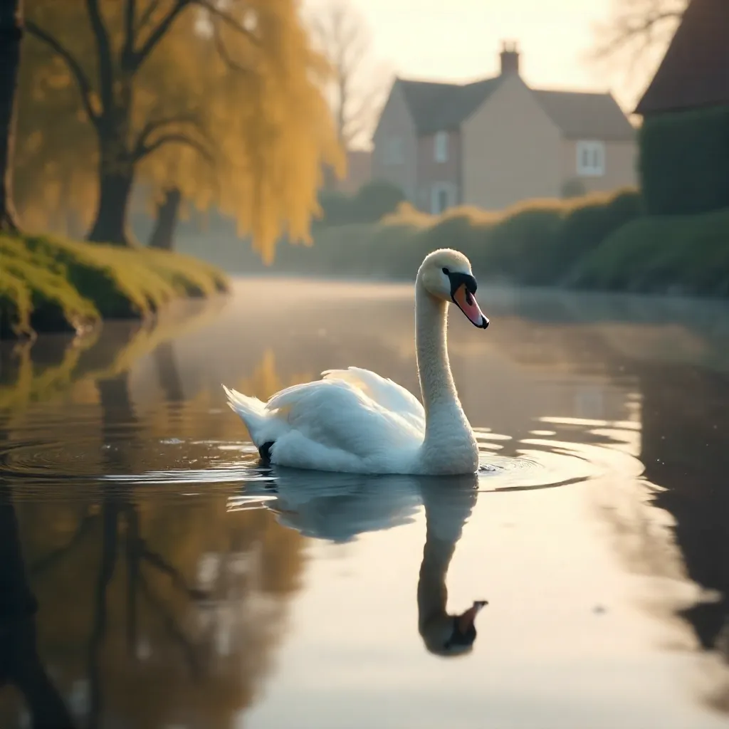 Cygnet Gliding on a Tranquil English Lake